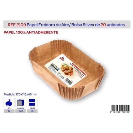 PAPEL FREIDORA DE AIRE ANTIDHERENTE SILICONADO  170X115X45 MM - BOLSA 20 UNIDADES
