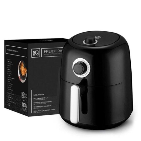 FREIDORA DE AIRE NEGRA EMMA 3,2 LITROS 1450 WATIOS DEPOSITO ANTIADHERENTE TEMP 200 