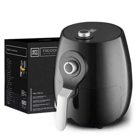 FREIDORA DE AIRE NEGRA 5 LITROS 1700 WATIOS DEPOSITO ANTIADH TEMP MAX 200 GRADOS