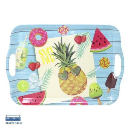 42X29X1.5 CMS BANDEJA CON ASAS PLASTICO DECORADO SANDIA,PILÑAS,FRESAS,SUMMER