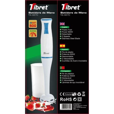 BATIDORA DE MANO 500 W DESMONTABLE 2 VELOCIDADES CUCHILLA ACERO INOX TRIBET TB-3870