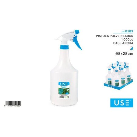 1,0 LTS. PISTOLA PULVERIZADOR BASE ANCHA,PARA JARDIN Y HOGAR,MARCA USE,8X28 CMS BOTELLA BLANCA