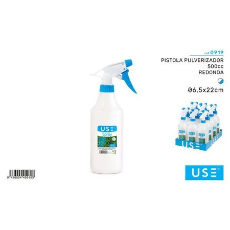 0,5 LTS PISTOLA PULVERIZADOR PARA JARDIN Y HOGAR BOTELLA CILINDRICA BLANCA 6,5X22 CMS MARCA USE