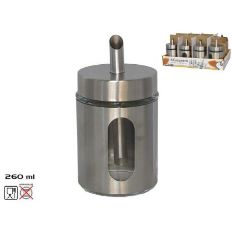 AZUCARERIO INOXIDABLE CON BOTE CRISTAL INTERIOR Y DOSIFICADOR 260 ML