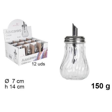 AZUCARERO CRISTAL CON TAPA METAL 150 GRAMOS DIAMETRO 7 CMS ALTURA 14 CMS