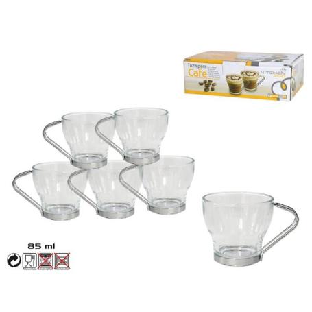 *UNIDAD*TAZA CAFE 85 ML CRISTAL TRANSPARENTE CON ASA METAL L2503/BH6