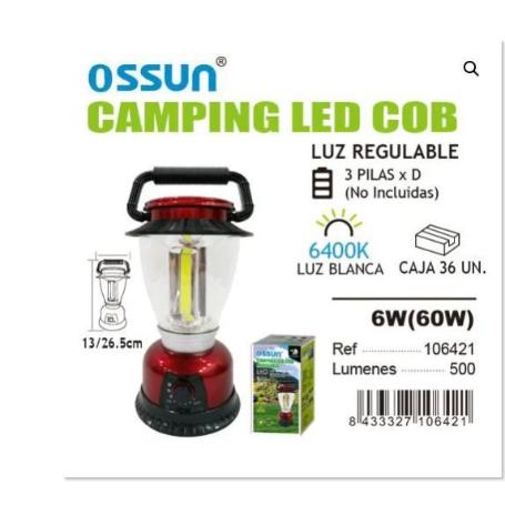 LAMPARA LINTERNA LED REGULABLE PARA CAMPING ROJA 60 WATIOS 6400 K