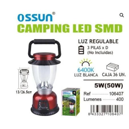 LAMPARA LINTERNA CAMPING LED SMD 400 LUMENES LUZ BLANCA 6400K