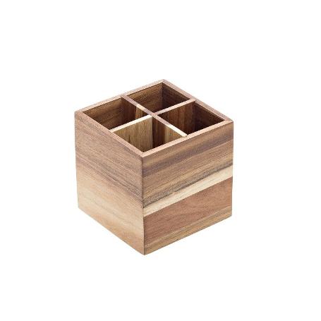 LEONE PORTACUBIERTOS 4 COMPARTIMENTOS MADERA DE ACACIA 15X15X15 CM