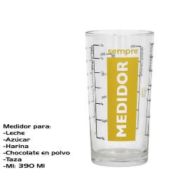 VASO MEDIDOR CRISTAL SEMPRE PARA LECHE,AZUCAR,HARINA,CHOCOLATE, 390 ML.