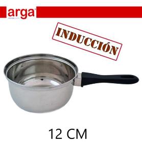 12 CMS CAZO CACILLO ECONOMICO  INOXIDABLE  PARA INDUCCION CON MANGO NEGRO ARGA