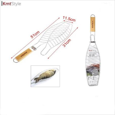 PARRILA REJILLA BARBACOA PARA PESCADO 51 CMS X 31 CMS X 11,5 CMS CON MANGO KMTSTYLE