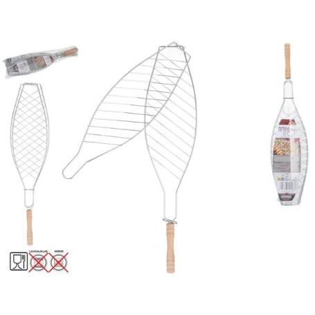 PARRILLA PESCADO RON 66X14,5 CMS CON MANGO MADERA PARA BBQ