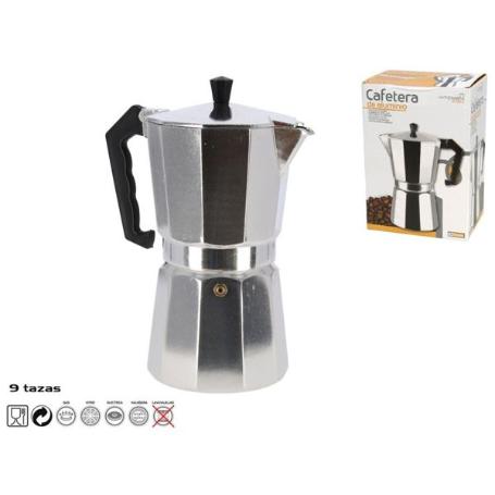 9 TAZAS CAFETERA ALUMINIO EXPRES 450 ML APTA PARA INDUCCION,GAS,VITRO,ELECTRICIDAD