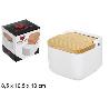 SALERO CERAMICA BLANCA CON TAPA MADERA ABATIBLE 8,5X10,5X10 CMS ALESSANDRO