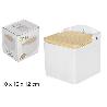 SALERO CERAMICA BLANCA PARA COLGAR CON TAPA MADERA ABATILE 10X12X12 CMS CASA Y MENAJE