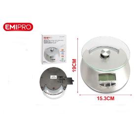 BASCULA BALANZA DE COCINA PRECISA 5 KGS 1 GR CON PLATO DE CRISTAL Y ACERO INOX EMIPRO
