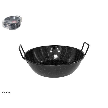 22 CMS  PEROL SARTEN HONDA CON ASAS ESMALTE NEGRO CON PUNTOS 1,3 LTS.