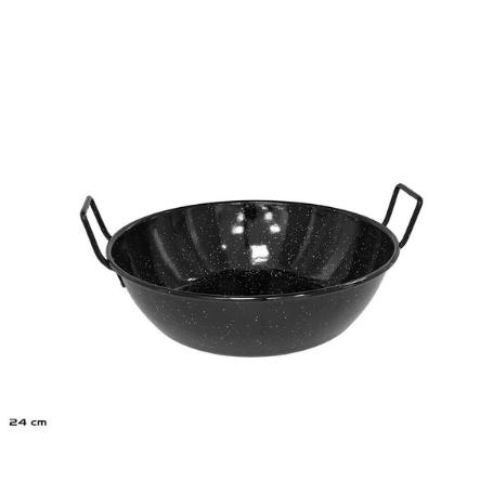 24 CMS  PEROL SARTEN HONDA CON ASAS ESMALTE NEGRO CON PUNTOS 1,8 LTS.