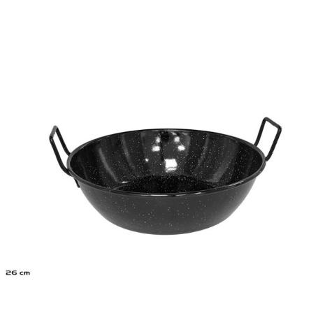 26 CMS  PEROL SARTEN HONDA CON ASAS ESMALTE NEGRO CON PUNTOS
