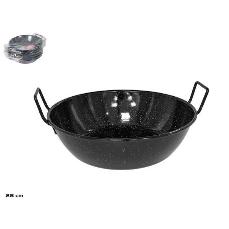 28 CMS  PEROL SARTEN HONDA CON ASAS ESMALTE NEGRO CON PUNTOS 3,9 LTS.