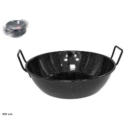 30 CMS  PEROL SARTEN HONDA CON ASAS ESMALTE NEGRO CON PUNTOS CAPACIDAD 4,5 LTS
