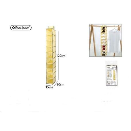 ORGANIZADOR ZAPATERO DE TELA COLGANTE PARA ARMARIOS 10 NIVELES 120X15X30 CMS BEIGE
