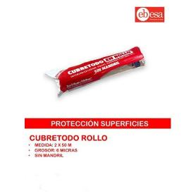 ROLLO PLASTICO TRANSPARENTE CUBRETODO 2X50 MTS. 100 M2 SIN MANDRIL