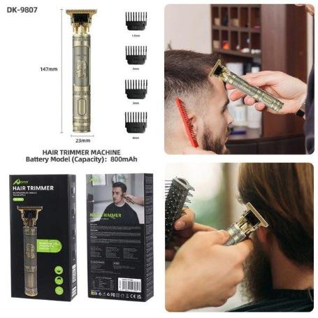 MAQUINA CORTAPELO Y BARBA A BATERIA 800MAH DK-9807 DIBUJO CABEZA DE HOMBRE CON 4 PEINES