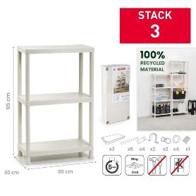 ESTANTERIA 3 BALDAS 95X30X60 CMS STACK3 SIN TORNILLOS,FACIL MONTAJE,MATERIAL 100% RECICLADO
