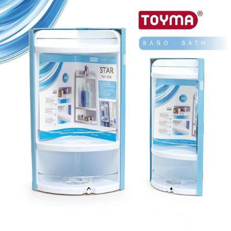 TOYMA RINCONERA BLANCA DE BAÑO 2 ESTANTES FACIL MONTAJE TRANSPARENTE STAR 598