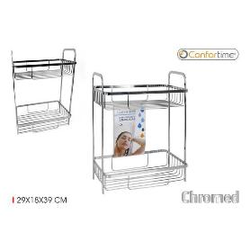 ESTANTERIA PARA BAÑO 2 BANDEJAS CROMADAS 29X18X39 CMS FACIL MONTAJE CONFORTIME
