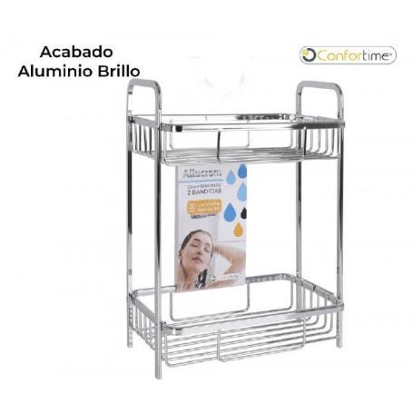 ESTANTERIA BAÑO Y DUCHA 2 BANDEJAS ACABADO ALUMINIO BRILLO FACIL MONTAJE CONFORTIME