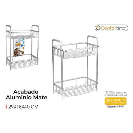 ESTANTERIA BAÑO Y DUCHA 2 BANDEJAS  ALLUMA ALUMINIO MATE GARANTIA ANTIOXIDO CONFORTIME